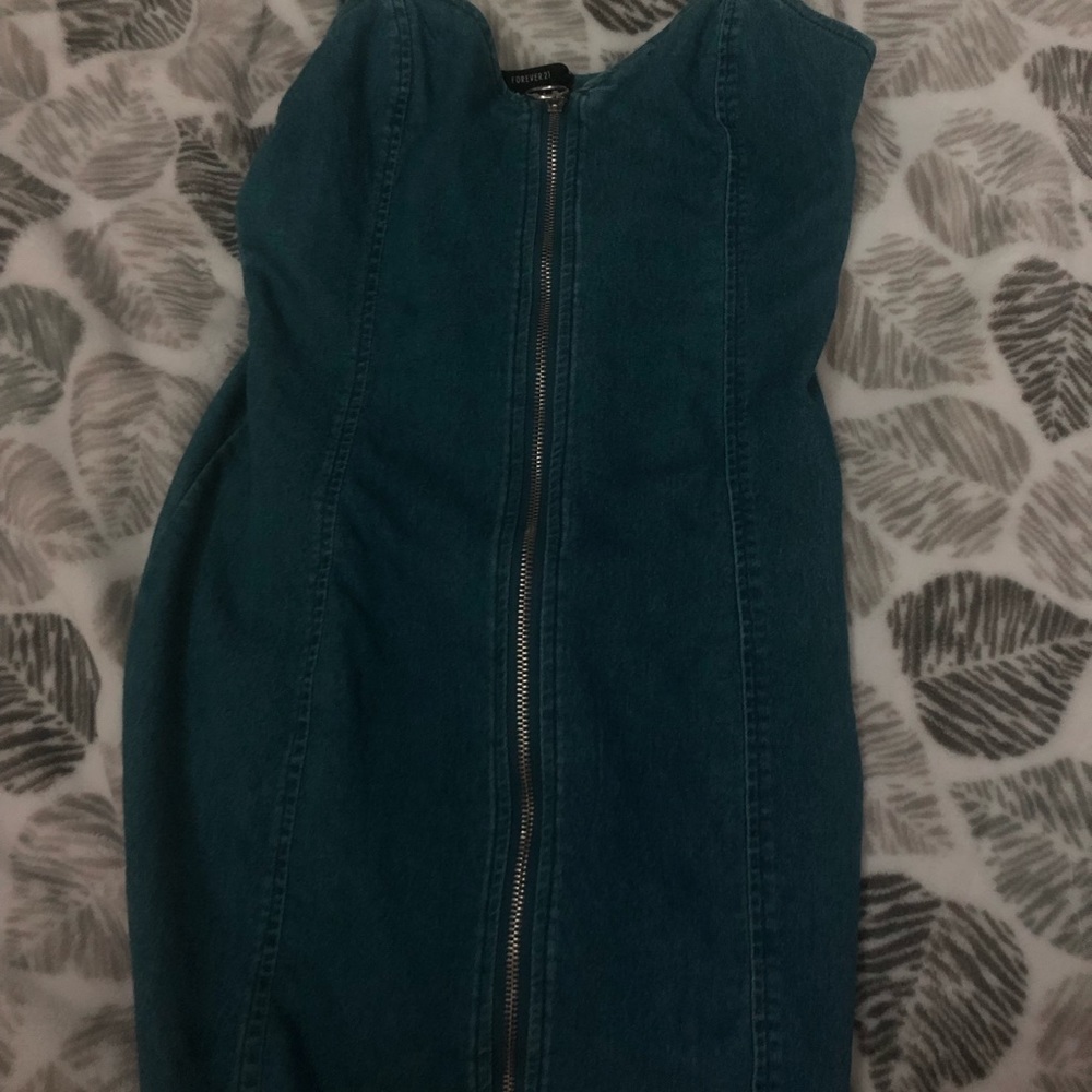 Denim zip up dress